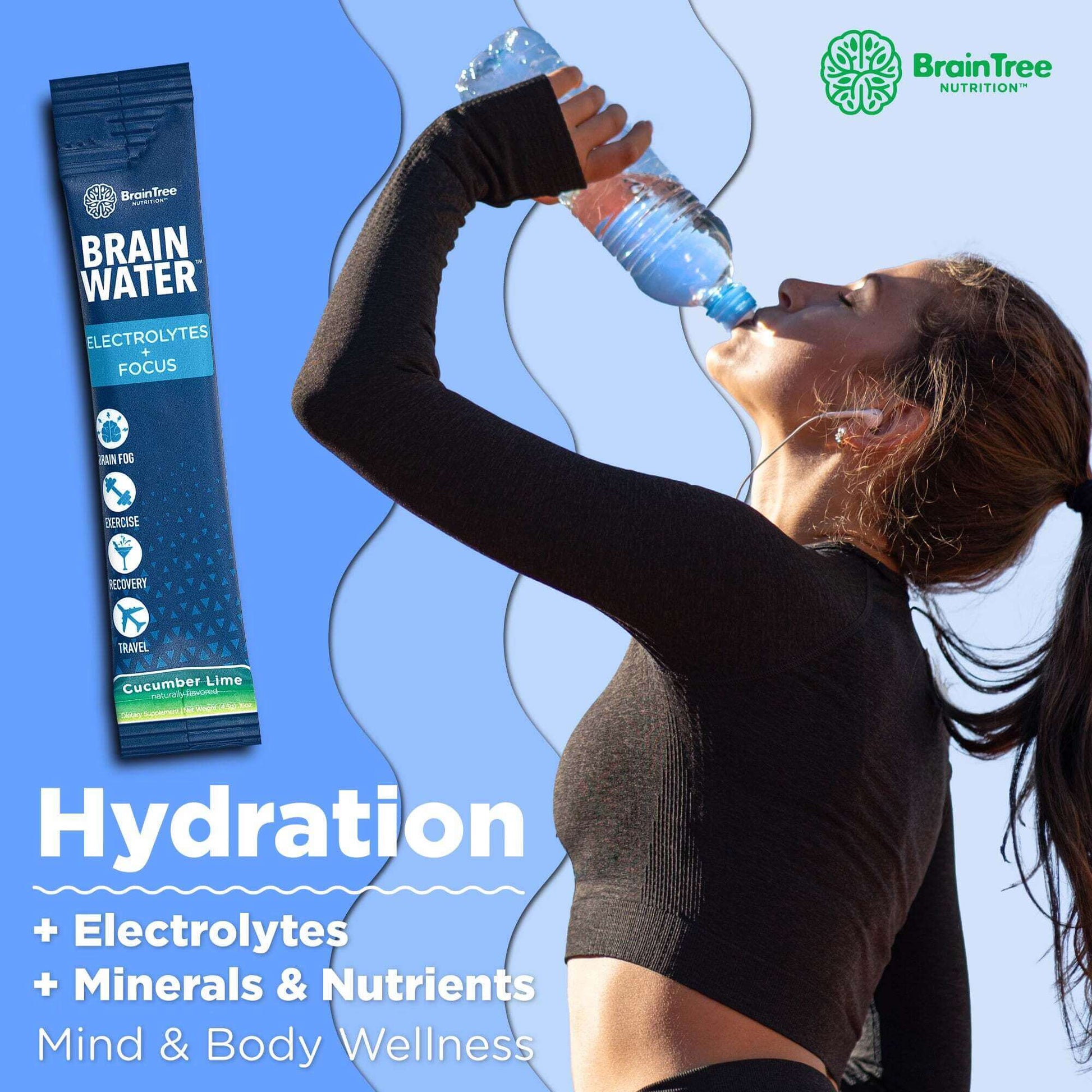 BrainTree Nutrition-Brainwater Electrolytes + Focus cucumber lime